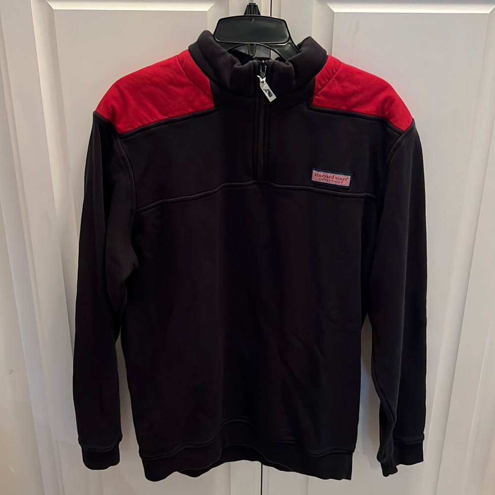 Vineyard Vines Quarter Zip Black Red Size Medium